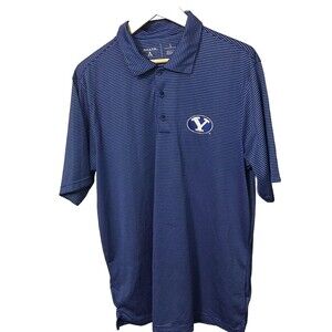 BYU Cougars Men's L Heathered Navy White Esteem Polo By Antigua Embroidered Logo